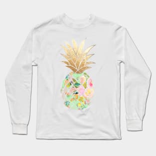 Aloha pineapple, mint green + faux gold Long Sleeve T-Shirt